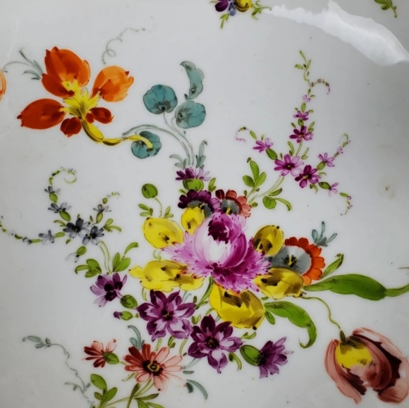 DRESDEN SCALLOP SERVING Dish BOWL Floral RICHARD KLEMM HP  Clam Oyster SHELL - Picture 12 of 16